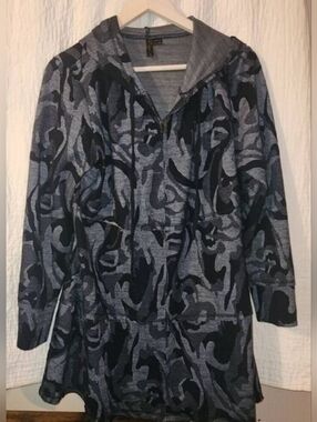 Ethyl Gray & Navy Abstract Camo Print longer stylish Full Zip Structured Hoodie